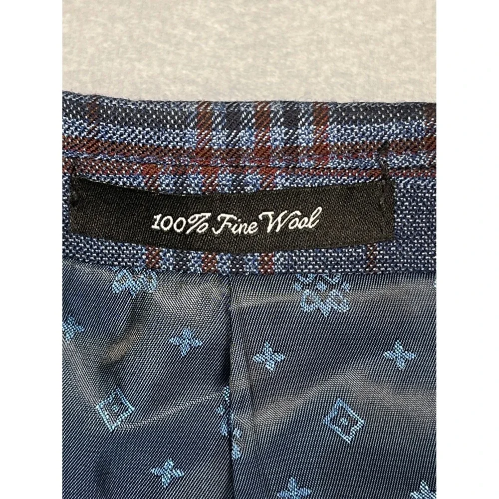Mantoni Blazer Men 40R Super fine Vergin Wool Jacket Blue Red Plaid Sport Coat‎